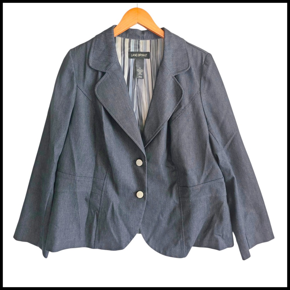 Lane Bryant Blazer Jacket‎ Career Office Button Front Denim Look Size 18